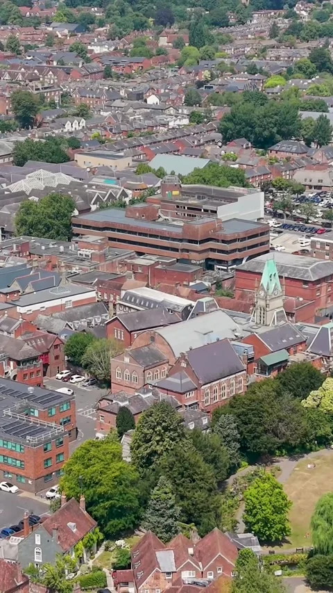 Winchester City Centre Aerial Reverse Pullback Over Historic Rooftops. Vertical Stock Footage 341858968