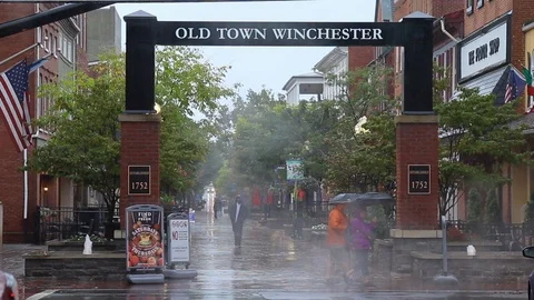 Winchester city walking mall in the rain Stock Footage
