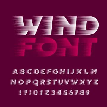 Wind alphabet font. Speed effect bold type letters and numbers. Stock Illustration