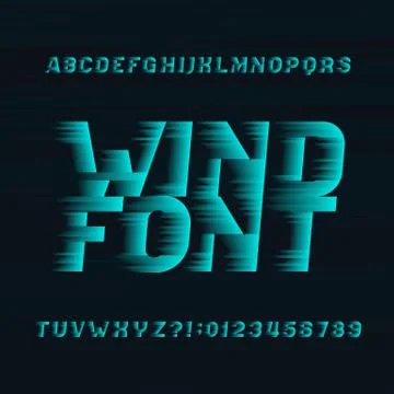 Wind alphabet vector font. Speed effect type letters and numbers. Stock Illustration