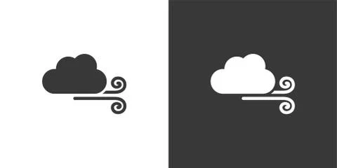 Wind and cloud. Isolated icon on black and white background. Weather vector i Stock Illustration