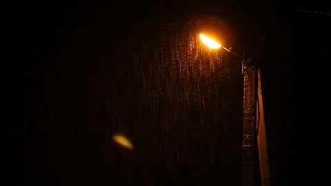 Wind and heavy rain over lamp post at night. Night scene  Stock Footage 137783812