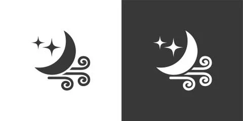 Wind and moon. Isolated icon on black and white background. Weather vector il Stock Illustration