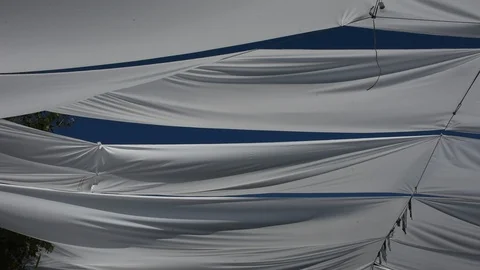 Wind and motion movement of fabric for protect sunlight at outdoor of market Video stock 99271001