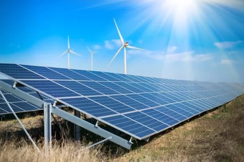 Wind and solar generators Stock Photos