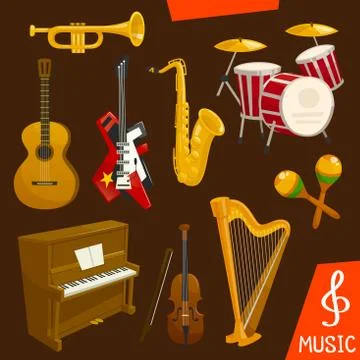Wind and strings musical instruments Stock Illustration