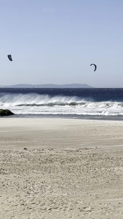 Wind and waves at Los Lances Beach in Tarifa Spain Stock Footage 311053671