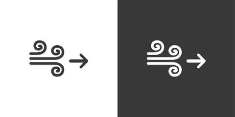 Wind with arrow. Isolated icon on black and white background. Weather vector  Stock Illustration