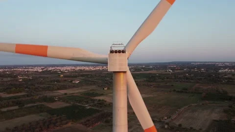 Wind blade aerial view close up - aerial shot with drone at sunset Stock-Footage 159072312
