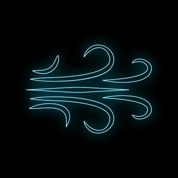 Wind blowing icon in glowing neon blue lines Stock Illustration