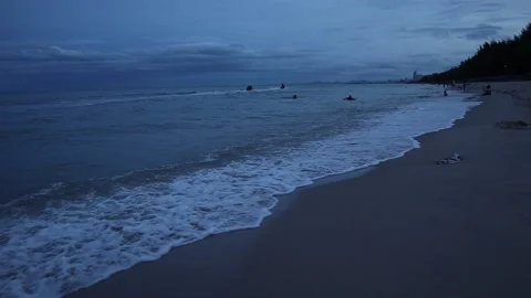 Wind blowing over sea waves on the beach in night time. Stock Footage 157022375