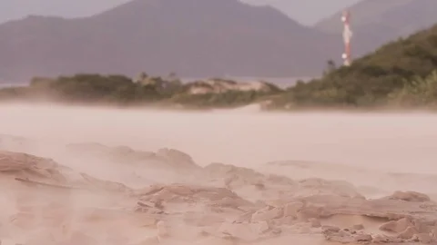 Wind blowing the sand in the dunes of Florianopolis Stock Footage 90913732