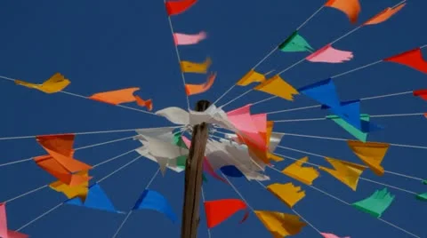 Wind blowing the small color flags Stock Footage 11830694