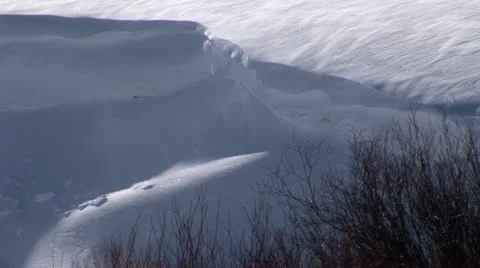 Wind blowing snow over hillside in winter Video stock 11365431
