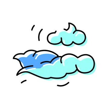 Wind blowing white and blue outline cartoon clouds Stock Illustration
