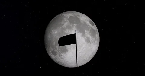 Wind Blown Flag Silhouette in Front of Slow Rising Moon Stock Footage 85071873