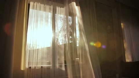The wind blows the curtains Stock Footage 147749435