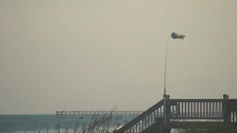 Wind Blows Flag Waving At The Beach Stock Footage 92709531