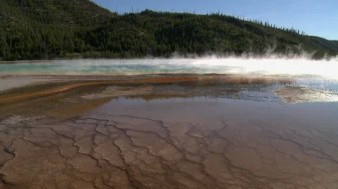 Wind blows over Grand Prismatic Spring Stock Footage 8678390