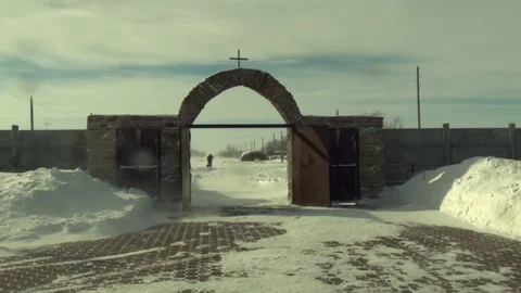 The wind blows the snow into the gates Stock Footage 78138581