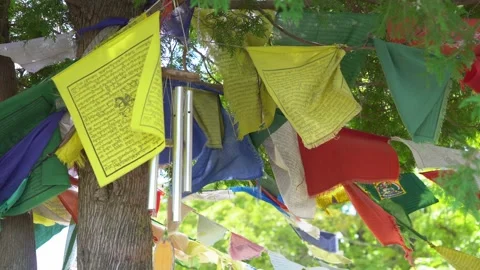 Wind-Carried Prayers – Tibetan Flags with Chime Melody Video stock 315171700