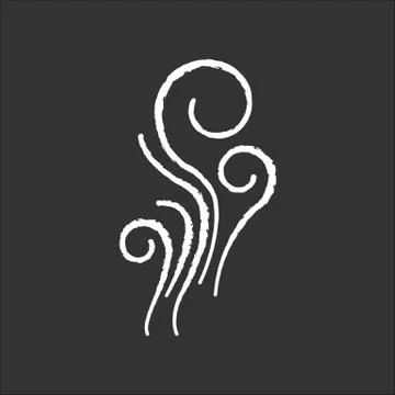 Wind chalk white icon on black background. Fresh air swirl. Good smell, perfume Stock-Illustration