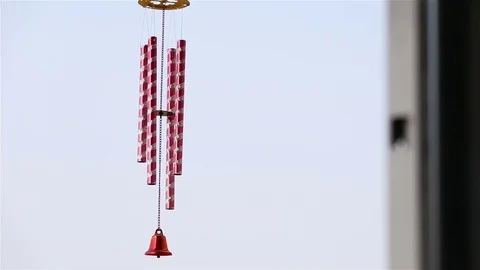 Wind chime tube mobile in breeze,Wind bell Stock Footage 77297953