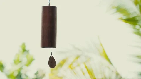 Wind chimes against the backdrop of greenery in a summer sunny day Vidéo 171703126