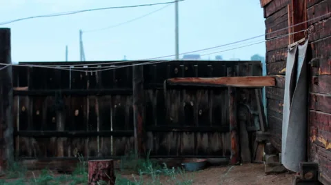 Wind clothesline in the backyard village Stock Footage 66468287