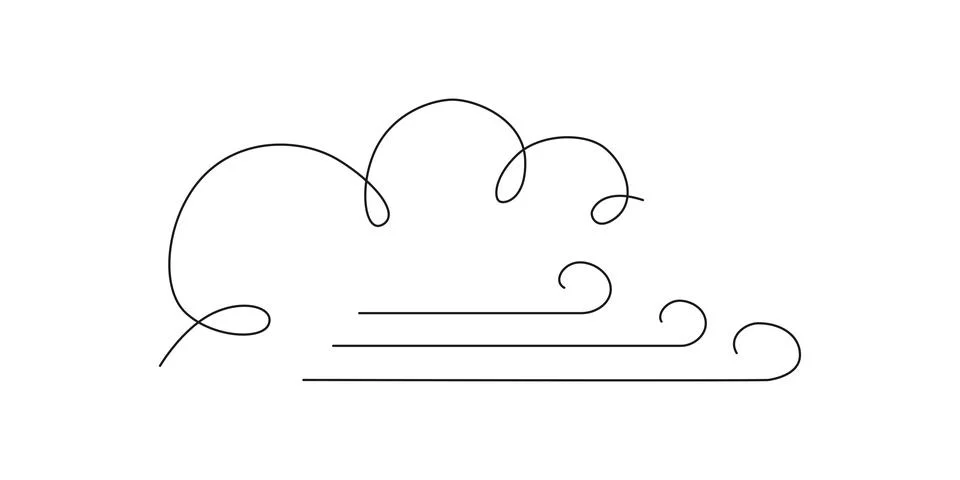 Wind with cloud - hand drawing one single continuous line banner. Vector stock Illustrazione stock