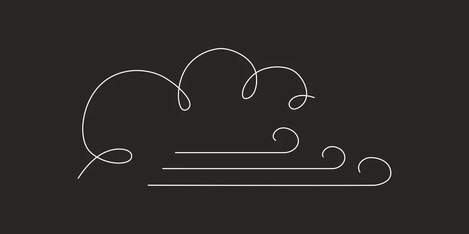 Wind with cloud - hand drawing one single continuous line banner. Vector stock Illustrazione stock
