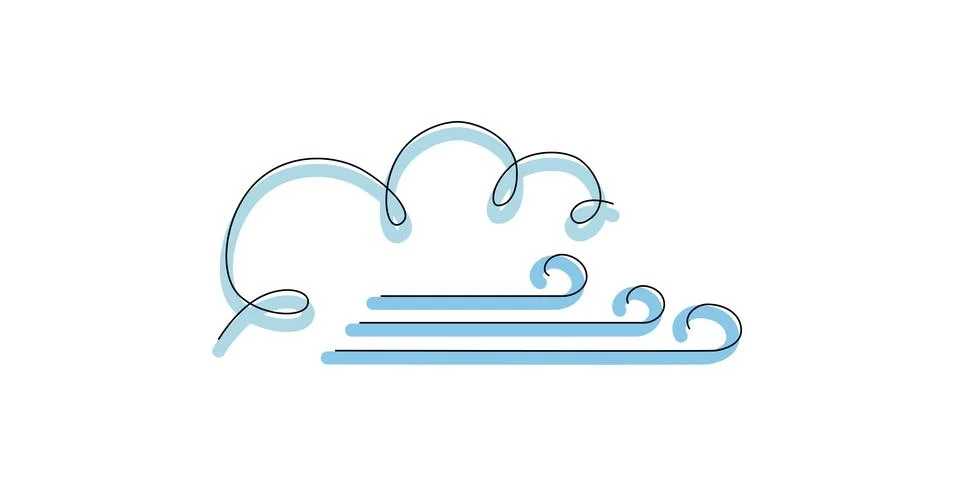 Wind with cloud - hand drawing one single continuous line banner. Vector stock Stock Illustration