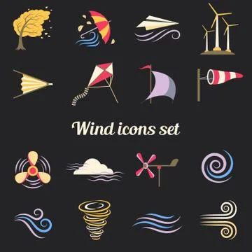 Wind Color Flat Icons Stock Illustration