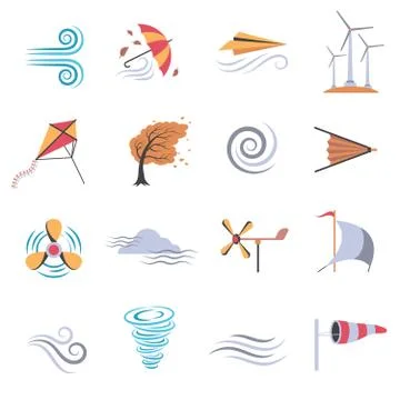 Wind Color Flat Icons Stock Illustration