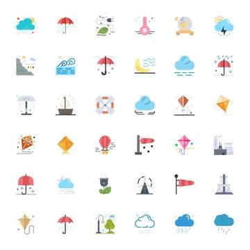 Wind Comprehensive Vector Bundle with 36 Pixel Aligned Flat 64x64 Icons Stock Illustration