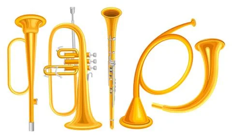 Wind Copper Musical Instruments Vector Set Isolated On White Background Detailed イラスト素材