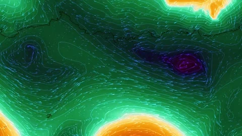 Wind Currents Ocean Pressure System Map Animation 4K Stock Footage 339842226