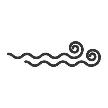 Wind direction of air movement sign, black curl lines silhouette sign of Illustrazione stock