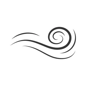Wind direction of air movement sign, black curl lines silhouette sign of Stock Illustration