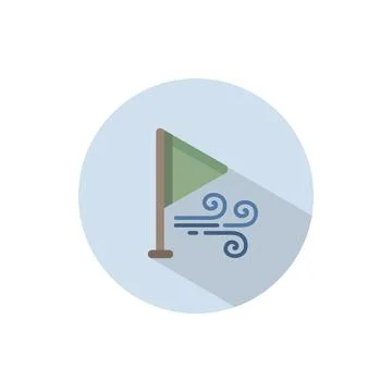 Wind direction and green flag. Flat icon on a circle. Weather vector illustra Stock Illustration