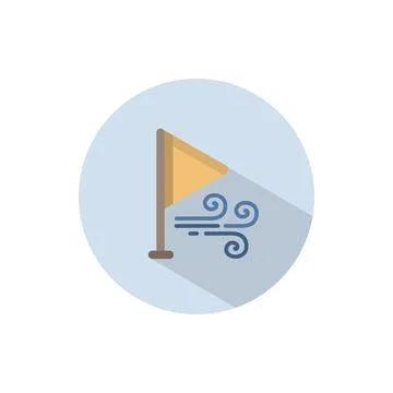 Wind direction and yellow flag. Flat icon on a circle. Weather vector illustr Stock Illustration