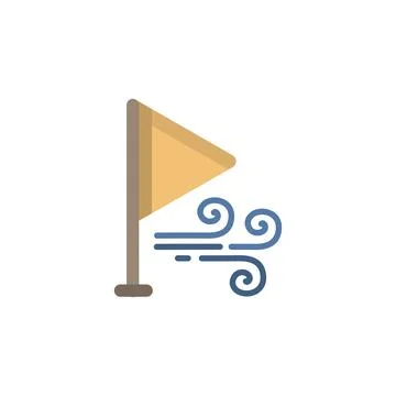 Wind direction and yellow flag. Flat icon. Isolated weather vector illustrati Stock Illustration