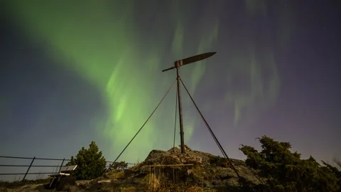 Wind direction indicator with Northern Lights Stock Footage 250762515