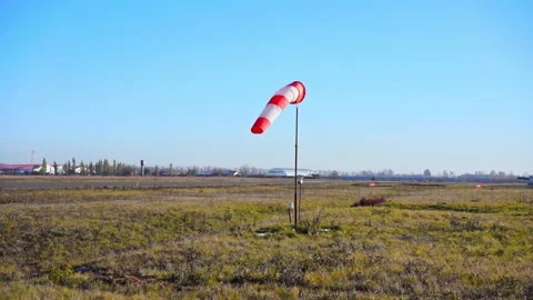 Wind direction meter on the runway Stock Footage 145972919