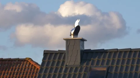 Wind Directional Cowl on Chimney Rotating Gently on Wind Video stock 246049593