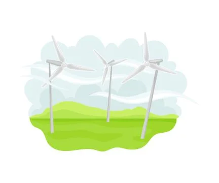 Wind-driven Generators on Green Field as Natural Resource for Mechanical Energy Stock Illustration