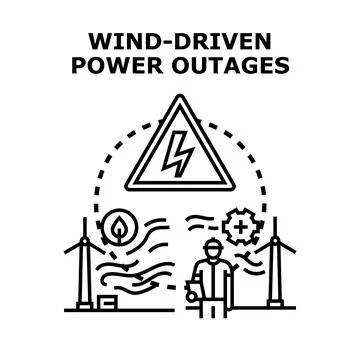 Wind driven power outages impacting energy distribution system Stock Illustration