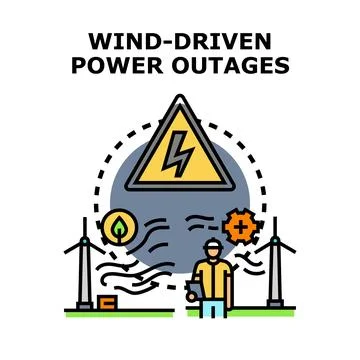 Wind driven power outages impacting energy distribution system Stock Illustration