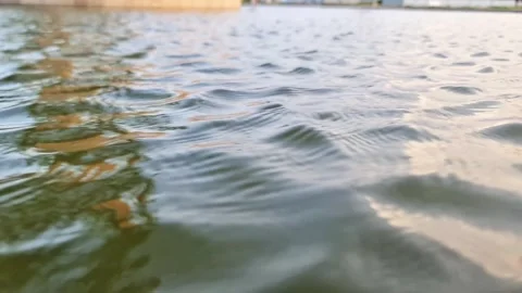 Wind Driven Water Ripples Small Waves on Large Pond Surface at Sunset Video stock 332784738