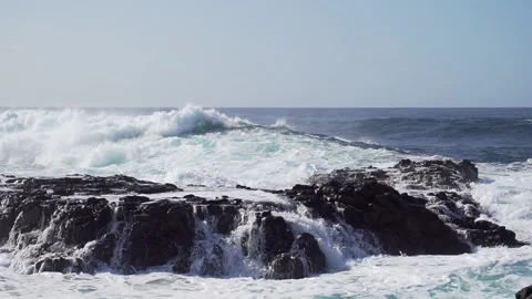 Wind-driven waves, also known as surface waves. Gran Canaria Island, Spain. Stock Footage 130914847